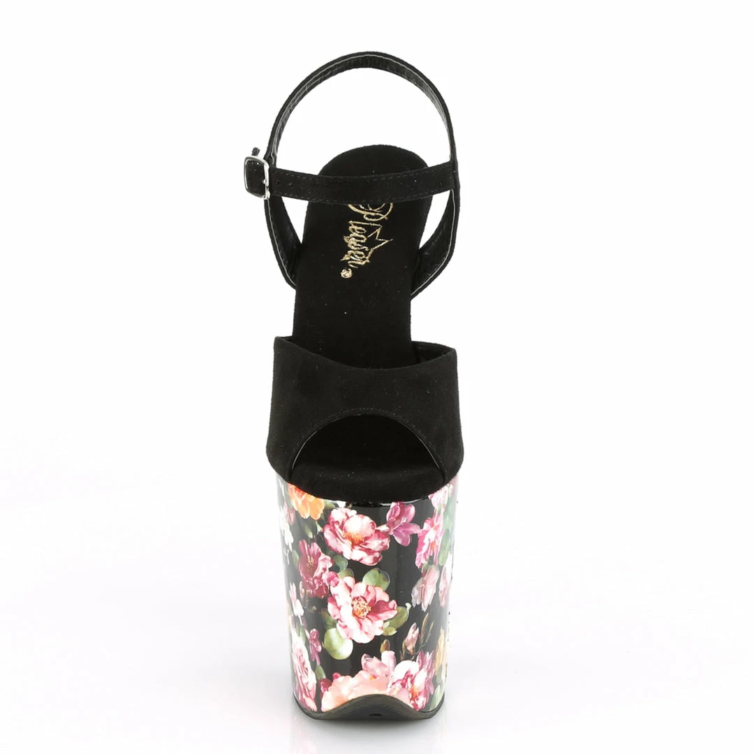 Pleaser FLAMINGO-809WR - Blk Faux Suede/Flower Print Wrapped 4 Pleaser FLAMINGO-809WR - Blk Faux Suede/Flower Print Wrapped