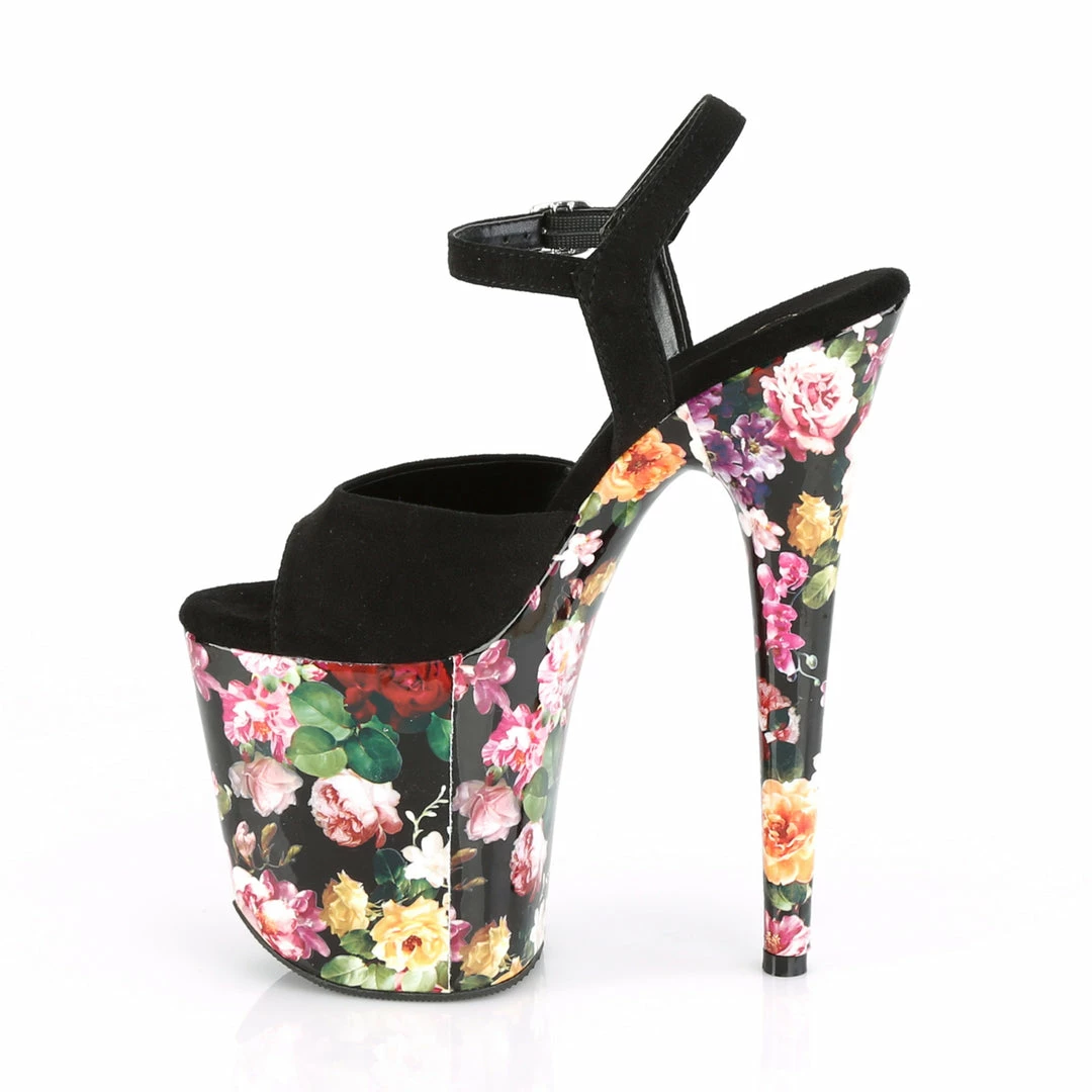 Pleaser FLAMINGO-809WR - Blk Faux Suede/Flower Print Wrapped 5 Pleaser FLAMINGO-809WR - Blk Faux Suede/Flower Print Wrapped