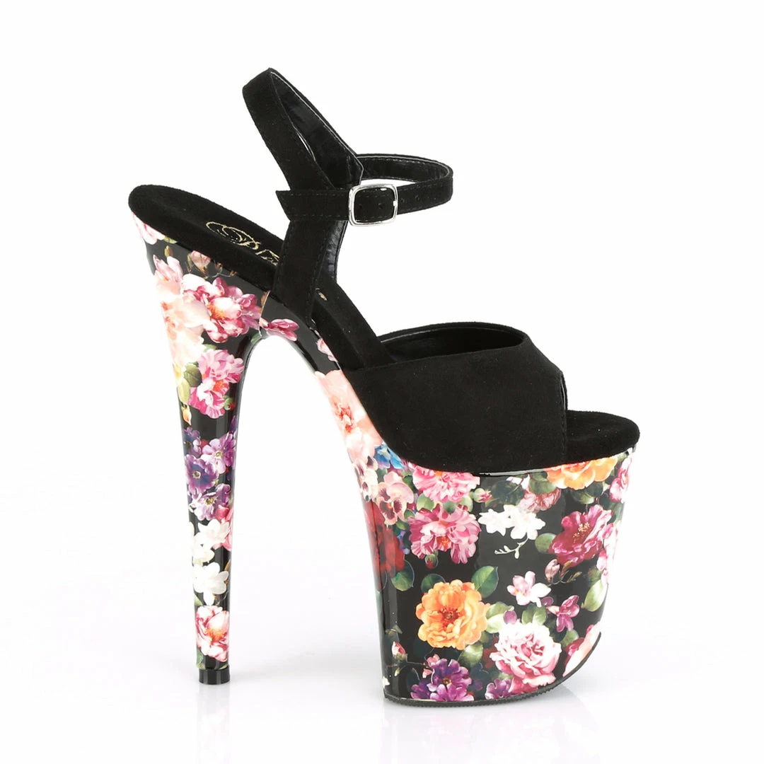 Pleaser FLAMINGO-809WR - Blk Faux Suede/Flower Print Wrapped 7 Pleaser FLAMINGO-809WR - Blk Faux Suede/Flower Print Wrapped