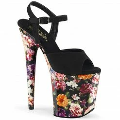 Pleaser FLAMINGO-809WR - Blk Faux Suede/Flower Print Wrapped