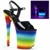 Pleaser FLAMINGO-809WR - Blk Pat/Rainbow Glitter