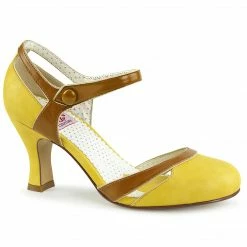 Pin Up Couture FLAPPER-27 - Yellow-Tan Faux Leather