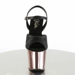 Pleaser HEX-709 - Blk Quilted Faux Leather/Rose Gold Chrome Exotic Dancing