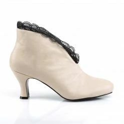 Pleaser Pink Label JENNA-105 - Cream Faux Leather-Blk Lace