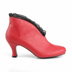Pleaser Pink Label JENNA-105 - Red Fuax Leather-Blk Lace