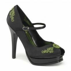 Funtasma PLEASURE-12 - Blk Satin-Lime Green Embroidery