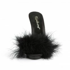 Fabulicious POISE-501F - Blk Satin-Marabou Fur/Blk