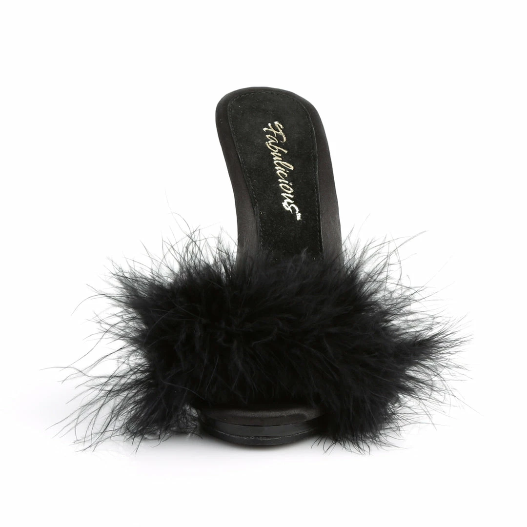 Fabulicious POISE-501F - Blk Satin-Marabou Fur/Blk 4 Fabulicious POISE-501F - Blk Satin-Marabou Fur/Blk