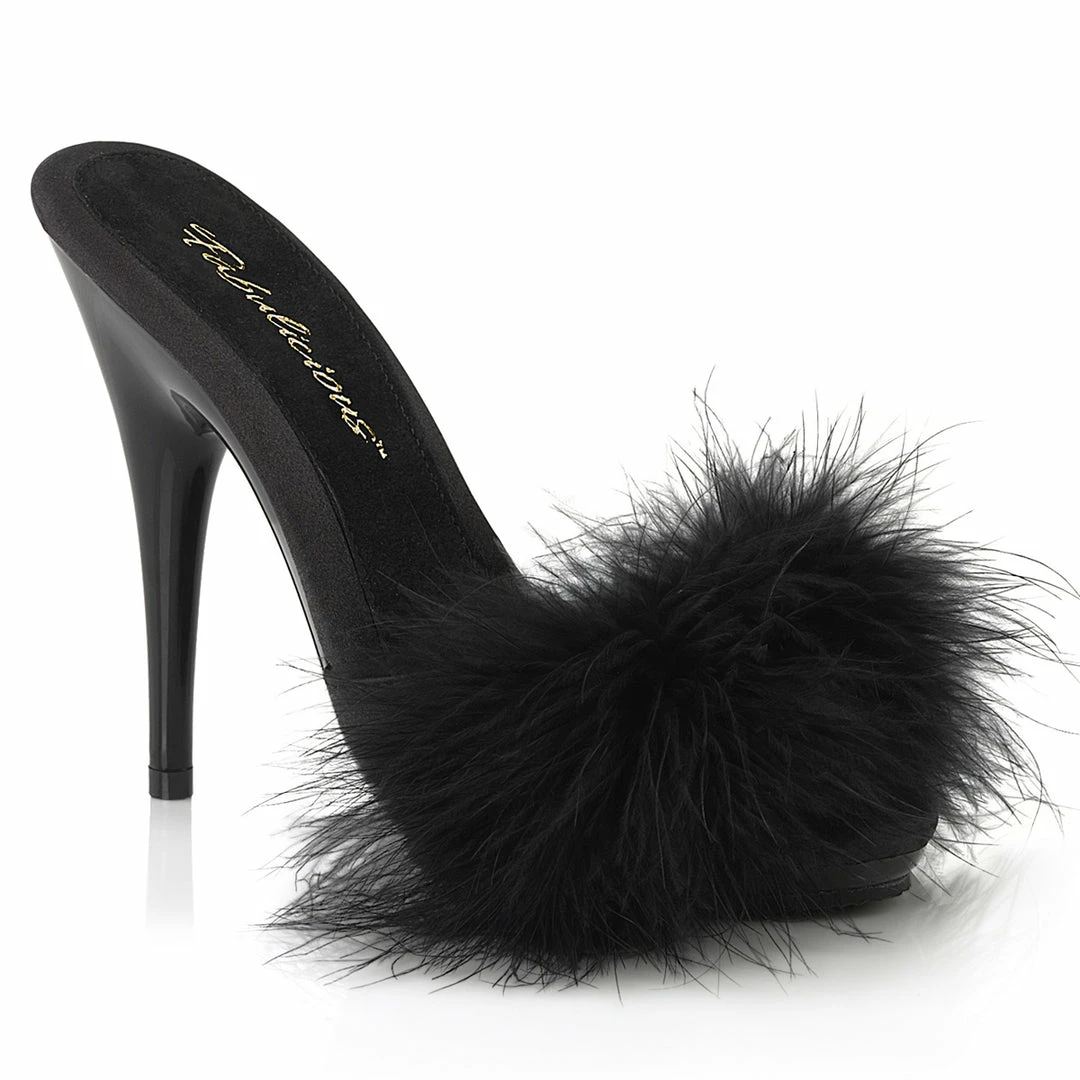 Fabulicious POISE-501F - Blk Satin-Marabou Fur/Blk 3 Fabulicious POISE-501F - Blk Satin-Marabou Fur/Blk
