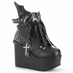 Demonia Punk & Goth POISON-107 - Blk-Silver Faux Nubuck Leather