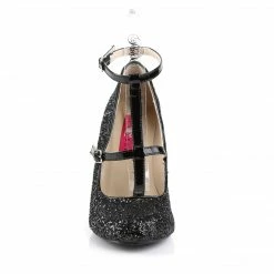 Pleaser Pink Label QUEEN-01 - Blk Gltr-Pat