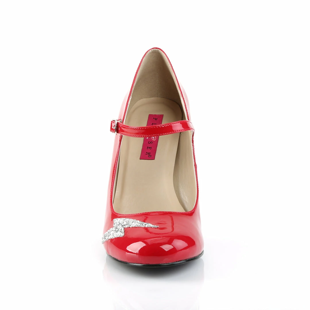 Pleaser Pink Label QUEEN-02 - Red Pat-Slv Glitter 4 Pleaser Pink Label QUEEN-02 - Red Pat-Slv Glitter