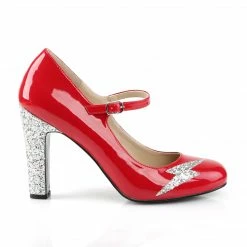 Pleaser Pink Label QUEEN-02 - Red Pat-Slv Glitter 11 Pleaser Pink Label QUEEN-02 - Red Pat-Slv Glitter