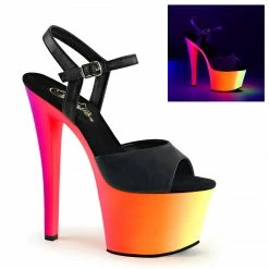 Pleaser RAINBOW-309UV - Blk Faux Leather/Neon Multi