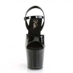 Pleaser SCALLOP-709CH - Blk Pat/Blk-Red Chrome