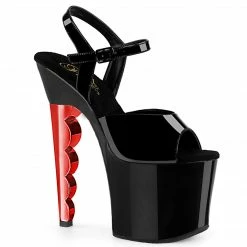 Pleaser SCALLOP-709CH - Blk Pat/Blk-Red Chrome