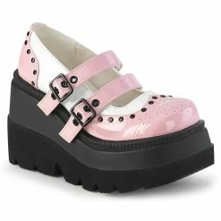 Demonia SHAKER-27 - B. Pink-Wht Patent Punk & Goth
