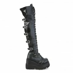 Demonia Punk & Goth SHAKER-350 - Blk Veagn Leather-Stretch