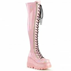 Demonia SHAKER-374 - B. Pink Hologram Stretch Patent Punk & Goth