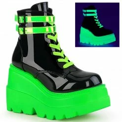 Demonia Punk & Goth SHAKER-52 - Blk Pat-UV Neon Green