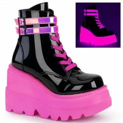 Demonia Punk & Goth SHAKER-52 - Blk Pat-UV Neon Pink