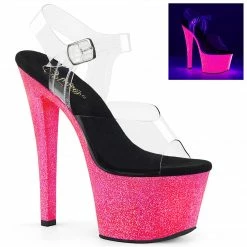Pleaser SKY-308UVG - Clr/Neon H. Pink Glitter