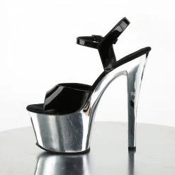 Pleaser SKY-309 - Blk Pat/Slv Chrome