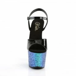 Pleaser Exotic Dancing SKY-309LG - Blk Pat/Blue Multi Glitter