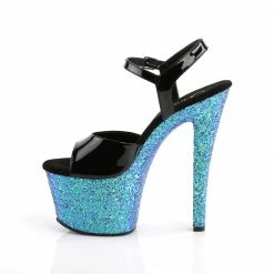 Pleaser Exotic Dancing SKY-309LG - Blk Pat/Blue Multi Glitter