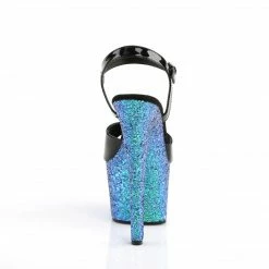 Pleaser Exotic Dancing SKY-309LG - Blk Pat/Blue Multi Glitter