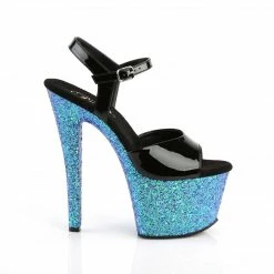 Pleaser Exotic Dancing SKY-309LG - Blk Pat/Blue Multi Glitter