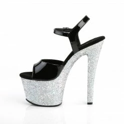 Pleaser SKY-309LG - Blk Pat/Slv Multi Glitter