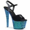 Pleaser Exotic Dancing SKY-309LG - Blk Pat/Blue Multi Glitter