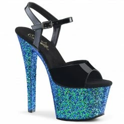 Pleaser Exotic Dancing SKY-309LG - Blk Pat/Blue Multi Glitter