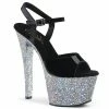 Pleaser SKY-309LG - Blk Pat/Slv Multi Glitter