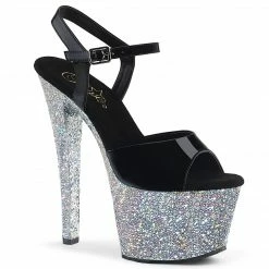 Pleaser SKY-309LG - Blk Pat/Slv Multi Glitter