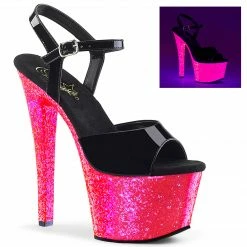 Pleaser SKY-309UVLG - Blk Pat/Neon H. Pink Glitter