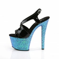 Pleaser Exotic Dancing SKY-330LG - Blk Pat/Blue Multi Glitter