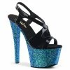 Pleaser Exotic Dancing SKY-330LG - Blk Pat/Blue Multi Glitter