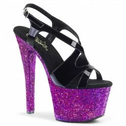 Pleaser SKY-330LG - Blk Pat/Purple Multi Glitter Exotic Dancing
