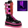 Demonia SLACKER-156 - Blk Patent-UV Neon Pink Punk & Goth