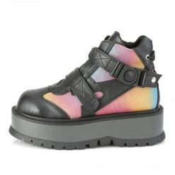 Demonia SLACKER-32 - Blk Vegan Leather-Rainbow Reflective