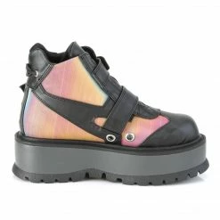 Demonia SLACKER-32 - Blk Vegan Leather-Rainbow Reflective