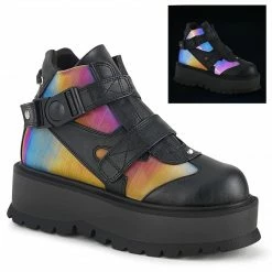 Demonia SLACKER-32 - Blk Vegan Leather-Rainbow Reflective