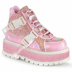 Demonia SLACKER-50 - B. Pink Holographic Pat-Pink Multi Glitter Punk & Goth