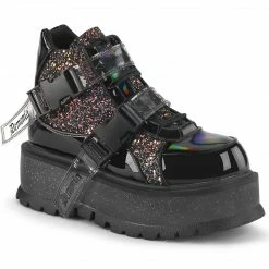 Demonia Punk & Goth SLACKER-50 - Blk Patent-Blk Multi Glitter