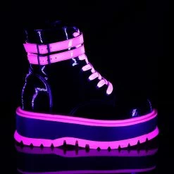 Demonia SLACKER-52 - Blk Pat-UV Iridescent Pink Punk & Goth