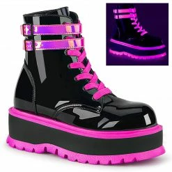 Demonia SLACKER-52 - Blk Pat-UV Iridescent Pink Punk & Goth