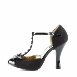Pin Up Couture SMITTEN-10 - Blk M. Suede-Blk Pat Vintage & Retro