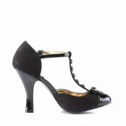 Pin Up Couture SMITTEN-10 - Blk M. Suede-Blk Pat Vintage & Retro